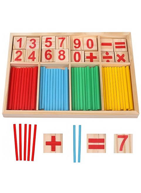 Counting Sticks Montessori Toys Math Educational Toy, Wooden Intelligence Sticks Number Cards and Counting Rods with Box ,Educational Mathematical Counting Sticks Box, Rods for 3+ Year Old