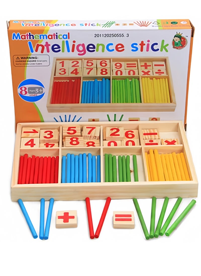 Counting Sticks Montessori Toys Math Educational Toy, Wooden Intelligence Sticks Number Cards and Counting Rods with Box ,Educational Mathematical Counting Sticks Box, Rods for 3+ Year Old