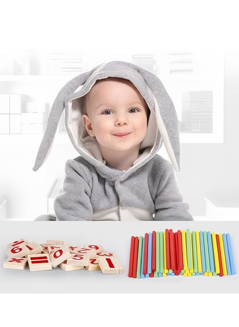 Counting Sticks Montessori Toys Math Educational Toy, Wooden Intelligence Sticks Number Cards and Counting Rods with Box ,Educational Mathematical Counting Sticks Box, Rods for 3+ Year Old