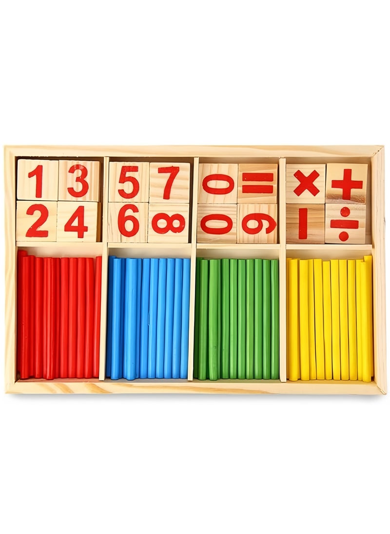 Counting Sticks Montessori Toys Math Educational Toy, Wooden Intelligence Sticks Number Cards and Counting Rods with Box ,Educational Mathematical Counting Sticks Box, Rods for 3+ Year Old