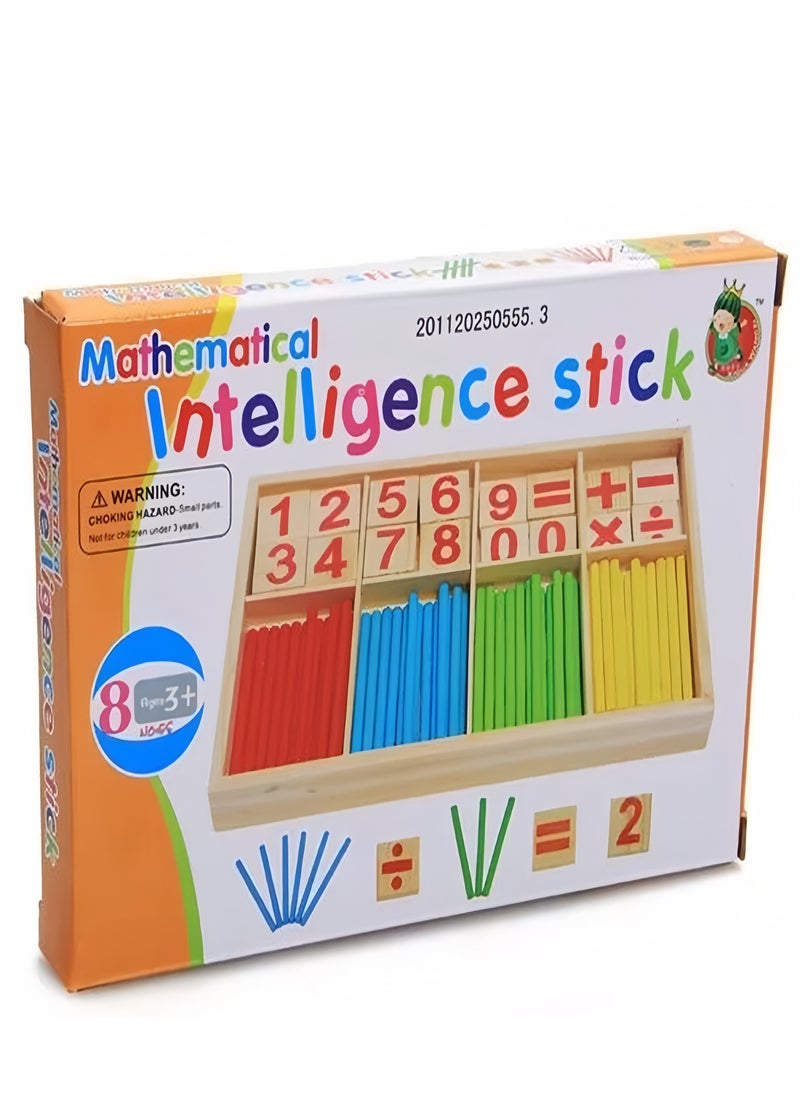 Counting Sticks Montessori Toys Math Educational Toy, Wooden Intelligence Sticks Number Cards and Counting Rods with Box ,Educational Mathematical Counting Sticks Box, Rods for 3+ Year Old