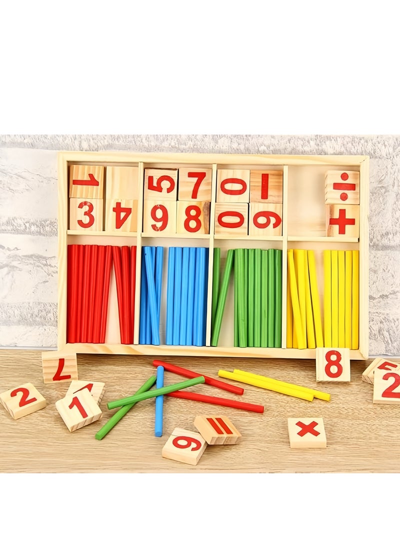 Counting Sticks Montessori Toys Math Educational Toy, Wooden Intelligence Sticks Number Cards and Counting Rods with Box ,Educational Mathematical Counting Sticks Box, Rods for 3+ Year Old