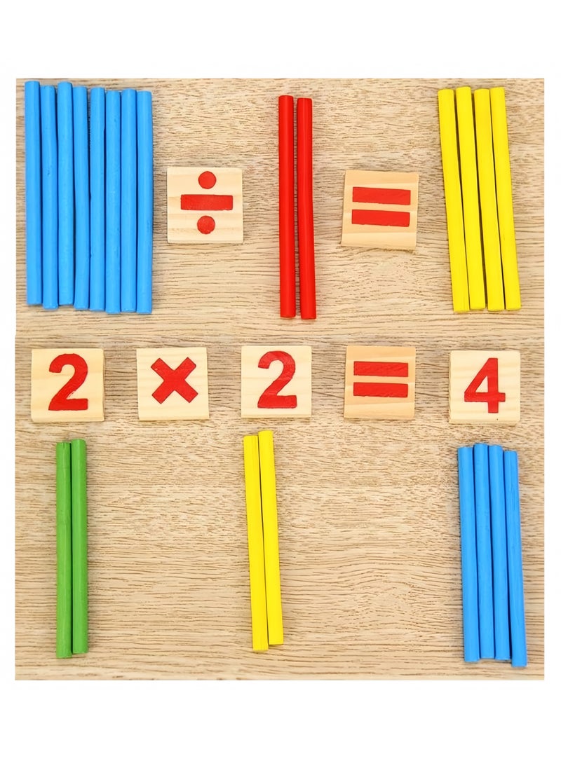 Counting Sticks Montessori Toys Math Educational Toy, Wooden Intelligence Sticks Number Cards and Counting Rods with Box ,Educational Mathematical Counting Sticks Box, Rods for 3+ Year Old