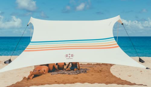 Neso Portable Beach Tent Sun Shelter with Sand Anchor - Lightweight Beach Shade Canopy - Easy Setup for Family Outings - Patented Reinforced Corners - UPF 50+ Sun Protection - 7 x 7ft - Rainbow - Image 1