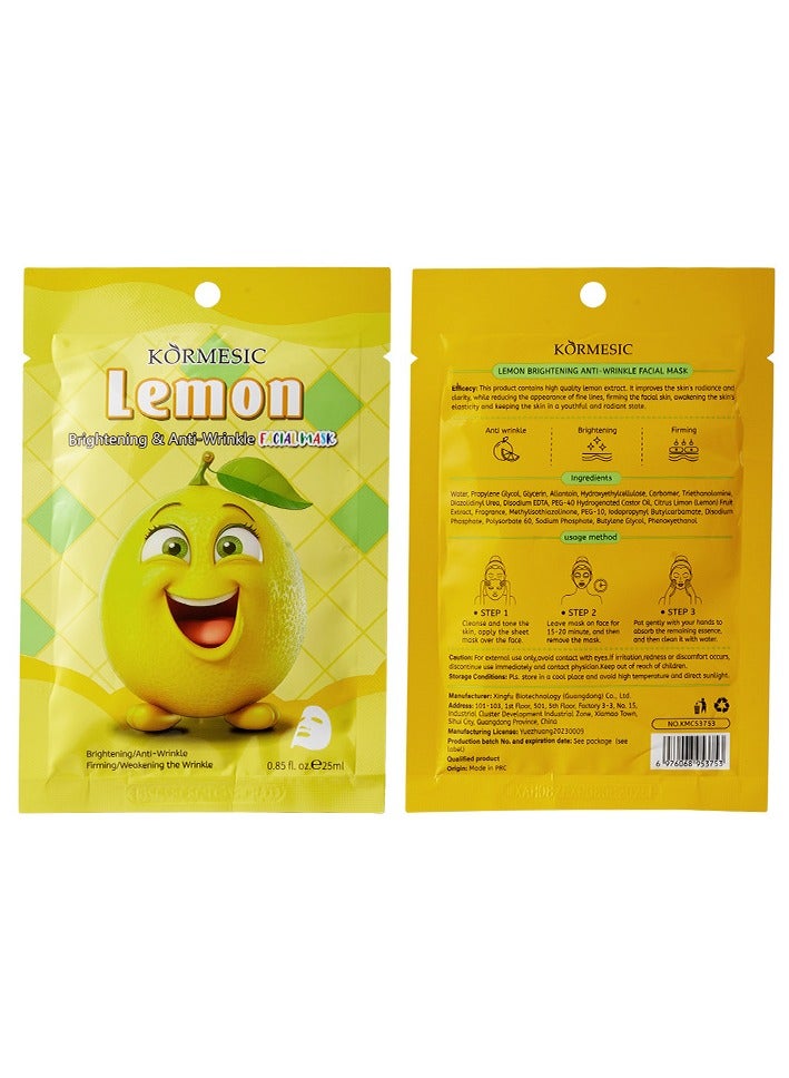 Kormesic Lemon Extract Hydrating Brightening Sheet Mask Set - 5 Pack (25ml Each)  - Image 1