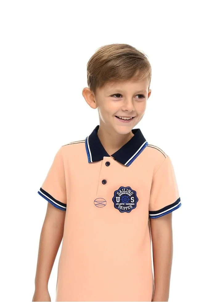 victor and jane Victor & Jane Junior Boys' Polo T-Shirt – Orange colour with embroidered label detail