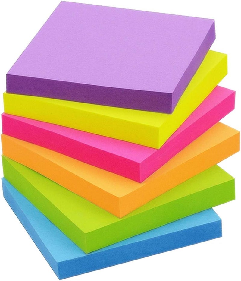 Winner Aura 3x3 Inch Bright Colors Self-Stick Sticky Notes, 6 Pack, 100 Sheets per Pad, Total 600 Sheets - Image 1
