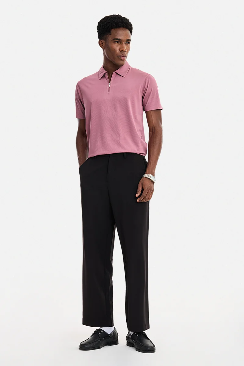 سنيتش Mauve Textured Half Sleeve Slim Fit Casual T-Shirt