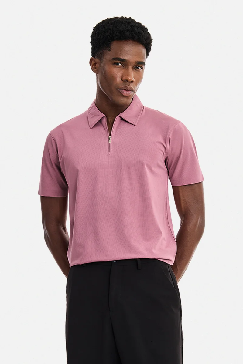 سنيتش Mauve Textured Half Sleeve Slim Fit Casual T-Shirt