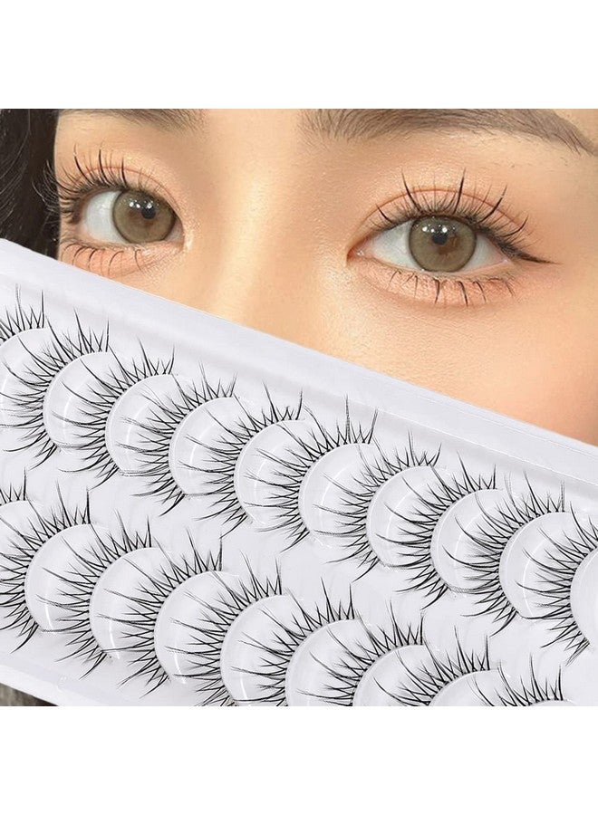 Outopen Manga Lashes Natural Look Japanese Anime Lashes Korean Asian Wispy Spiky Lashes With Clear Band Short Fake Eyelash 10 Pairs Pack By Outopen - Image 1