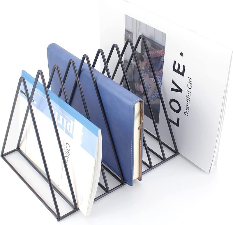 Techsrmaji Triangle Wire Magazine And Newspaper Holder For Table/Destop File Sorter Organizer, Triangle 9 Slots Metal File Newspaper Stand Bookshelf For Home & Office -Tabletop, Pull-Out Shelves - Image 1