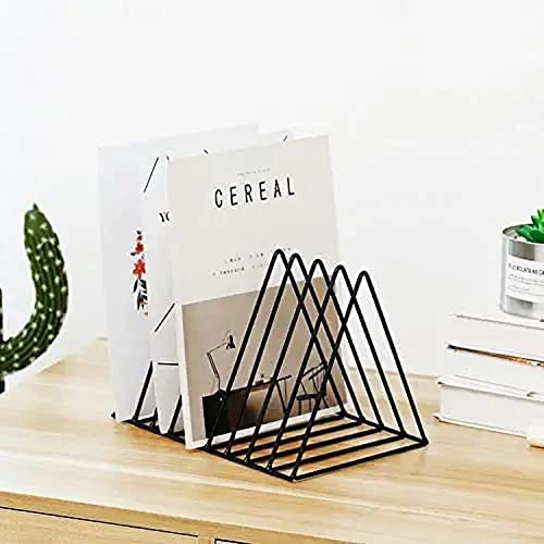 Techsrmaji Triangle Wire Magazine And Newspaper Holder For Table/Destop File Sorter Organizer, Triangle 9 Slots Metal File Newspaper Stand Bookshelf For Home & Office -Tabletop, Pull-Out Shelves - Image 3