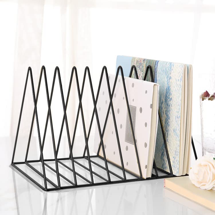 Techsrmaji Triangle Wire Magazine And Newspaper Holder For Table/Destop File Sorter Organizer, Triangle 9 Slots Metal File Newspaper Stand Bookshelf For Home & Office -Tabletop, Pull-Out Shelves - Image 5
