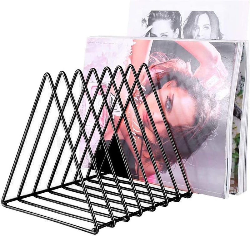 Techsrmaji Triangle Wire Magazine And Newspaper Holder For Table/Destop File Sorter Organizer, Triangle 9 Slots Metal File Newspaper Stand Bookshelf For Home & Office -Tabletop, Pull-Out Shelves - Image 2