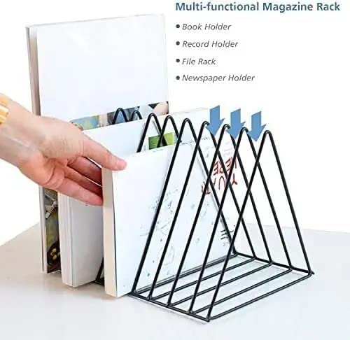 Techsrmaji Triangle Wire Magazine And Newspaper Holder For Table/Destop File Sorter Organizer, Triangle 9 Slots Metal File Newspaper Stand Bookshelf For Home & Office -Tabletop, Pull-Out Shelves - Image 4