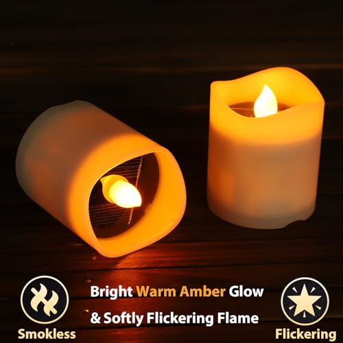 TWINKVILLA Solar Candles Outdoor Waterproof, 4pcs Rechargeable Dusk to Dawn Little Votive Candles, Flameless Flickering Solar Tea Lights for Patio Yard Deck Pathway Window Outdoor Lantern Decor(Warm Amber) - Image 5