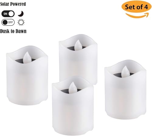 TWINKVILLA Solar Candles Outdoor Waterproof, 4pcs Rechargeable Dusk to Dawn Little Votive Candles, Flameless Flickering Solar Tea Lights for Patio Yard Deck Pathway Window Outdoor Lantern Decor(Warm Amber) - Image 2