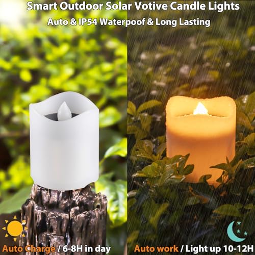 TWINKVILLA Solar Candles Outdoor Waterproof, 4pcs Rechargeable Dusk to Dawn Little Votive Candles, Flameless Flickering Solar Tea Lights for Patio Yard Deck Pathway Window Outdoor Lantern Decor(Warm Amber) - Image 3