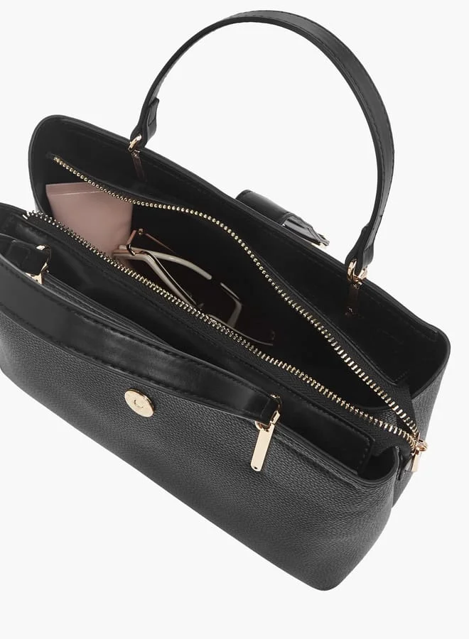 Flora Bella By Shoexpress Womens Textured Tote Bag With Snap Button Closure And Detachable Strap