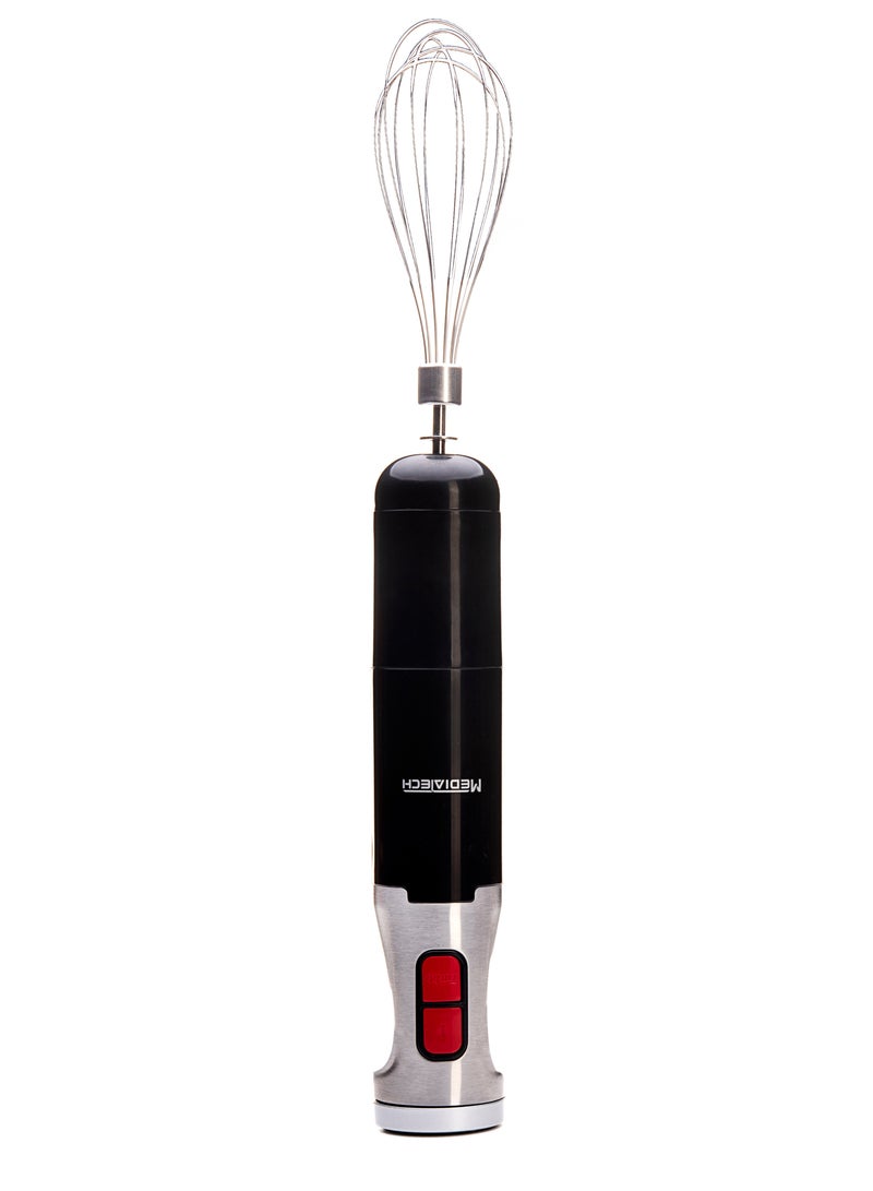 Mediatech Full Mix Pro Hand Blender , 800 Watt,Copper Motor, 2 speeds , 0.5L Chopper, 4 Stainless Steel Blades,  700 ML Measuring Cup ,Whisk, Masher  MT-HB15- Black - Image 2