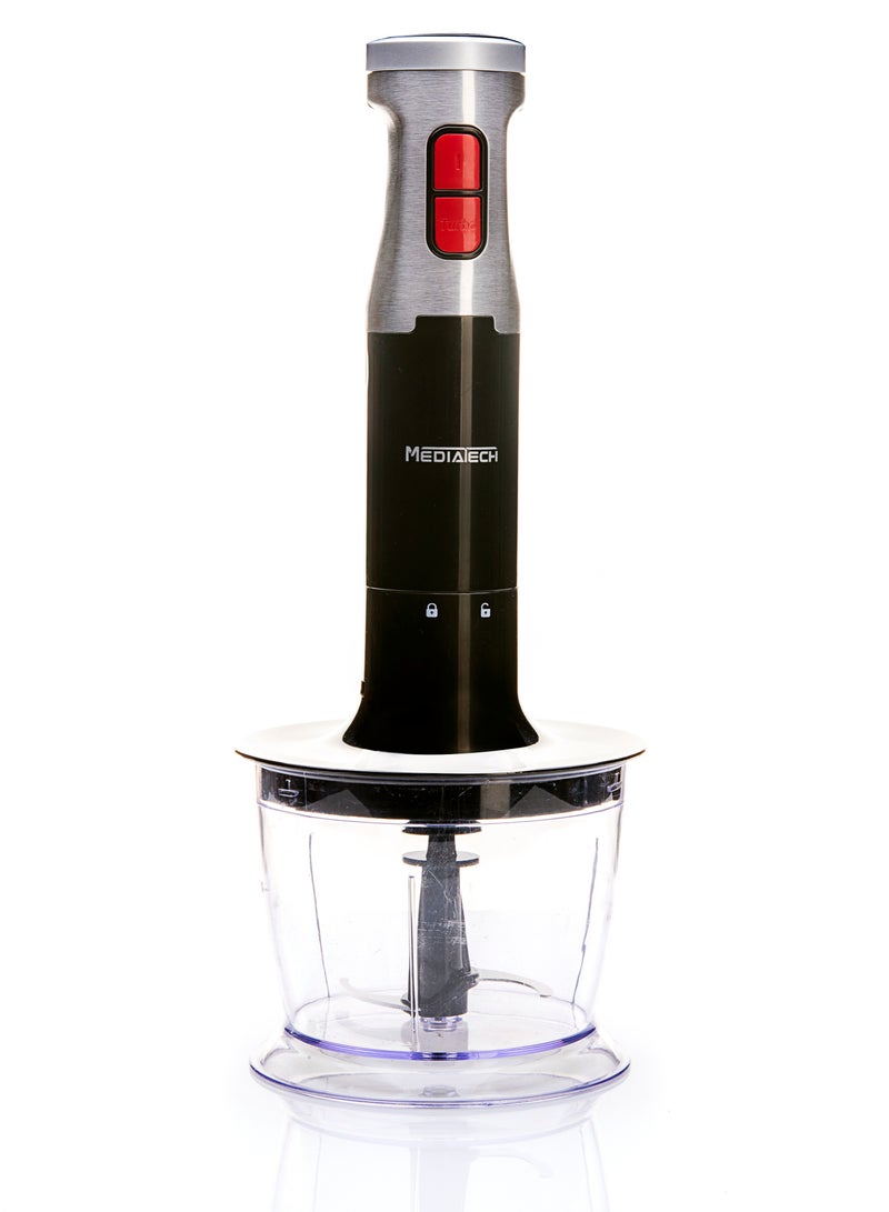 Mediatech Full Mix Pro Hand Blender , 800 Watt,Copper Motor, 2 speeds , 0.5L Chopper, 4 Stainless Steel Blades,  700 ML Measuring Cup ,Whisk, Masher  MT-HB15- Black - Image 5
