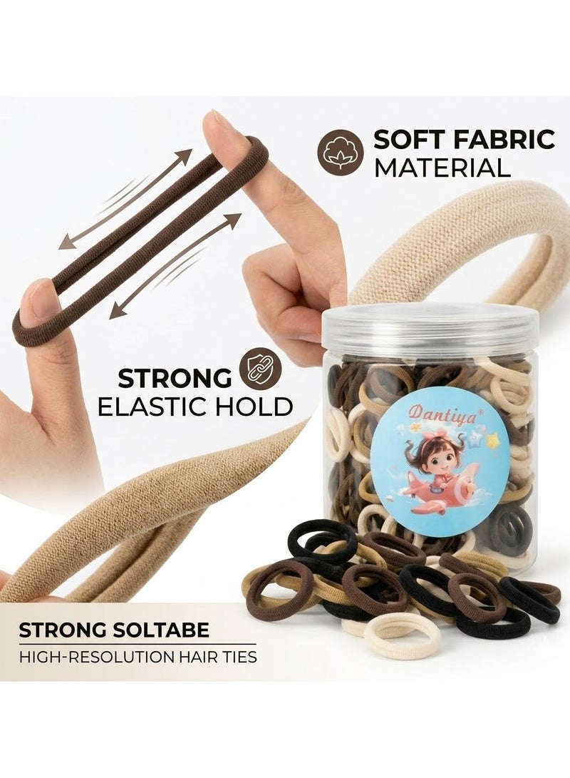 Dantiya 80 PCS Elastic Hair Ties for Women and Girls, Soft Fabric Hair Bands Strong Hold Ponytail Holders, No Damage for Long Lasting Braids Hair Rubber Bands Perfect for Medium, Thick & Thin Hair, Strong Hold Daily Wear Hair Accessories Neutral Colors Black Brown Beige with Storage Jar - Image 2