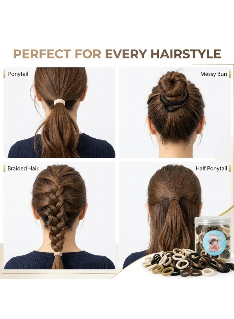 Dantiya 80 PCS Elastic Hair Ties for Women and Girls, Soft Fabric Hair Bands Strong Hold Ponytail Holders, No Damage for Long Lasting Braids Hair Rubber Bands Perfect for Medium, Thick & Thin Hair, Strong Hold Daily Wear Hair Accessories Neutral Colors Black Brown Beige with Storage Jar - Image 3