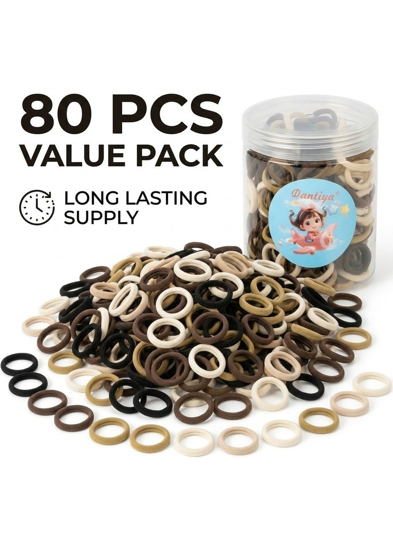 Dantiya 80 PCS Elastic Hair Ties for Women and Girls, Soft Fabric Hair Bands Strong Hold Ponytail Holders, No Damage for Long Lasting Braids Hair Rubber Bands Perfect for Medium, Thick & Thin Hair, Strong Hold Daily Wear Hair Accessories Neutral Colors Black Brown Beige with Storage Jar - Image 4