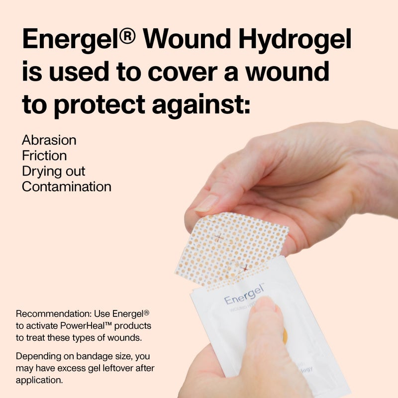 PowerHeal Energel Hydrogel â€“ Wound Gel to Cover Your Wound and Help Maintain & Provide Moisture for Cuts, Abrasions, Blisters, Burns, Scrapes, Surgical Incisions, Ulcers & More â€“ 5-Pack, 0.26 Oz Each - Image 2