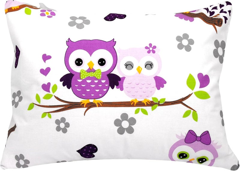 Comfy Turtles 13x18 Toddler Pillowcase Owl - Cotton Toddler Pillowcase for Children, Woodland Animal Travel Pillow Case, Baby Girl Baby Boy Owl Pillow - Mauve Owls - Image 1