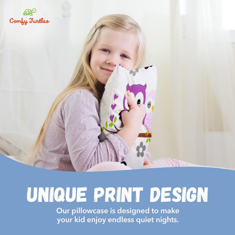 Comfy Turtles 13x18 Toddler Pillowcase Owl - Cotton Toddler Pillowcase for Children, Woodland Animal Travel Pillow Case, Baby Girl Baby Boy Owl Pillow - Mauve Owls - Image 3
