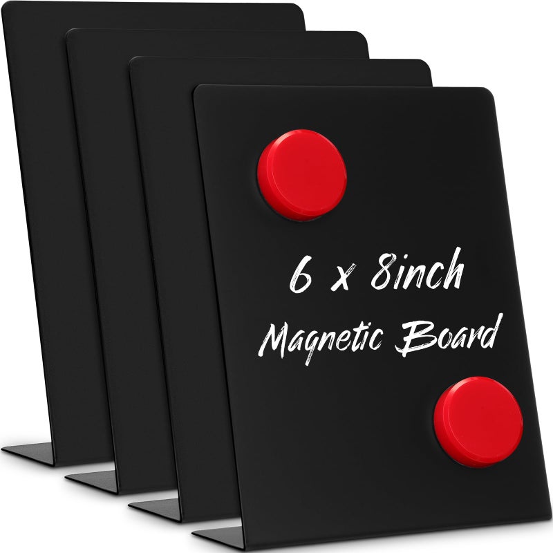 Fainne Magnetic Bulletin Board with Easel Stand Mini Black Magnet Metal Tabletop Memo Display Board for Back to School Menu Table Home Kitchen Office Supplies6 x 8 Inches4 Pcs