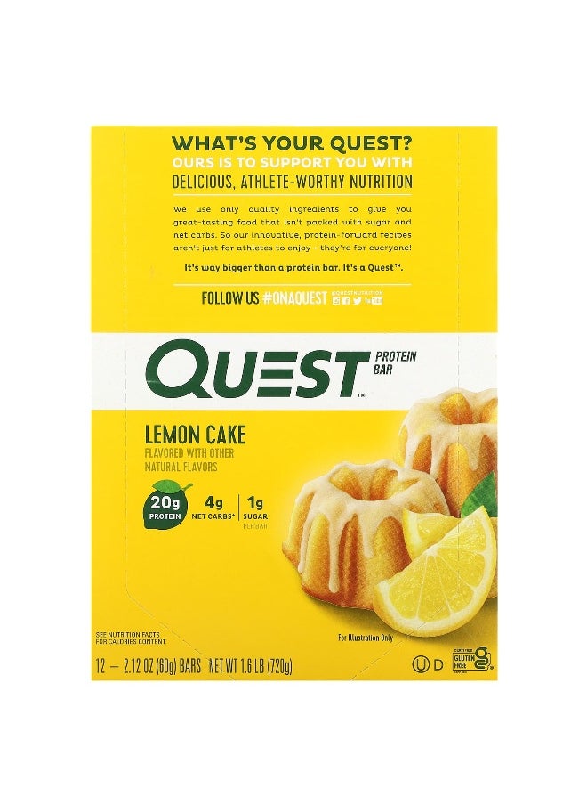 QUEST NUTRITION - Quest Nutrition, Protein Bar, Lemon Cake, 12 Bars, 2.12 oz (60 g) Each - Image 1