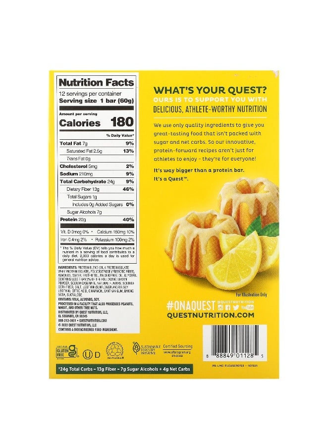 QUEST NUTRITION - Quest Nutrition, Protein Bar, Lemon Cake, 12 Bars, 2.12 oz (60 g) Each - Image 1