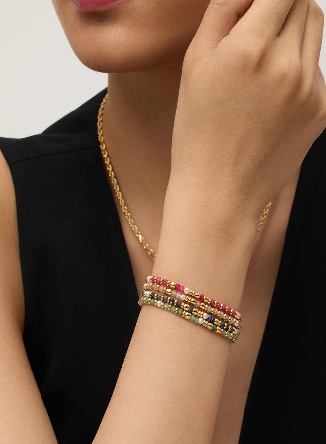 بافوا أساور بافوي مطلية بالذهب الأصفر عيار 14 قيراطًا مرصعة بالأحجار الكريمة للنساء - سوار منزلق قابل للتعديل مرصع بأحجار كريمة رقيقة ولآلئ - سوار بوهيمي أنيق مرصع بلآلئ المياه العذبة وخرز الأمازونيت - هدايا مجوهرات ذهبية - Image 3