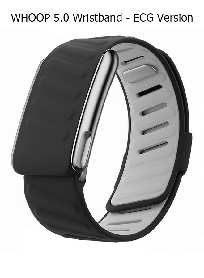 Wffo Compatible with Whoop 5.0/MG Replacement Band, Soft Silicone Sports Loop Wristband, Comfortable Durable Replacement Watch Bands for Men & Women with U Shaped Connector – For Whoop 5.0 - Black/Titanium Frame/Electrocardiogram Model - Image 1