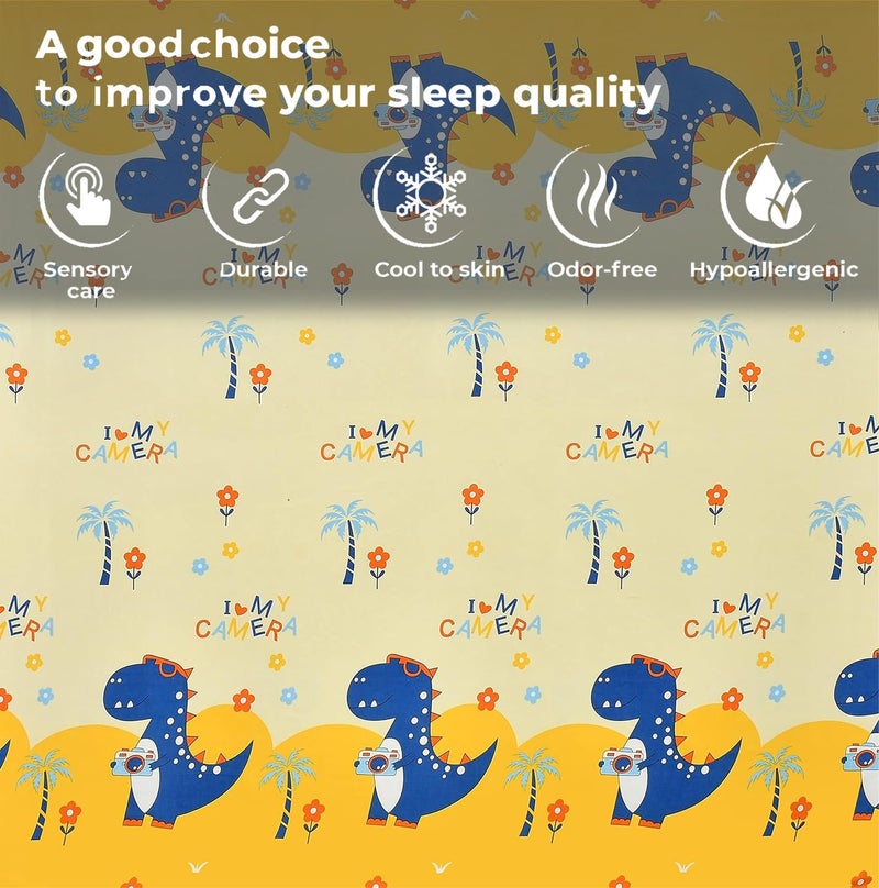 FRESH FROM LOOM Glace Cotton Wrinkle Free Soft Hypoallergenic Bed Sheet | Cartoon Printed | Single Size Bedsheet for Kids Room with 1 Pillow Covers, Boys Girls (60x90 Inches/Dino), Multicolor, 144 TC - Image 3