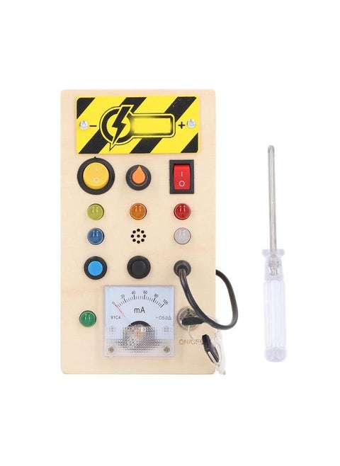 Kids LED Wooden Toy Educational Simulation Key Lock Pluggable Wire Motor Skills Activity Board for 36 Months and Above Long Type Ammeter
