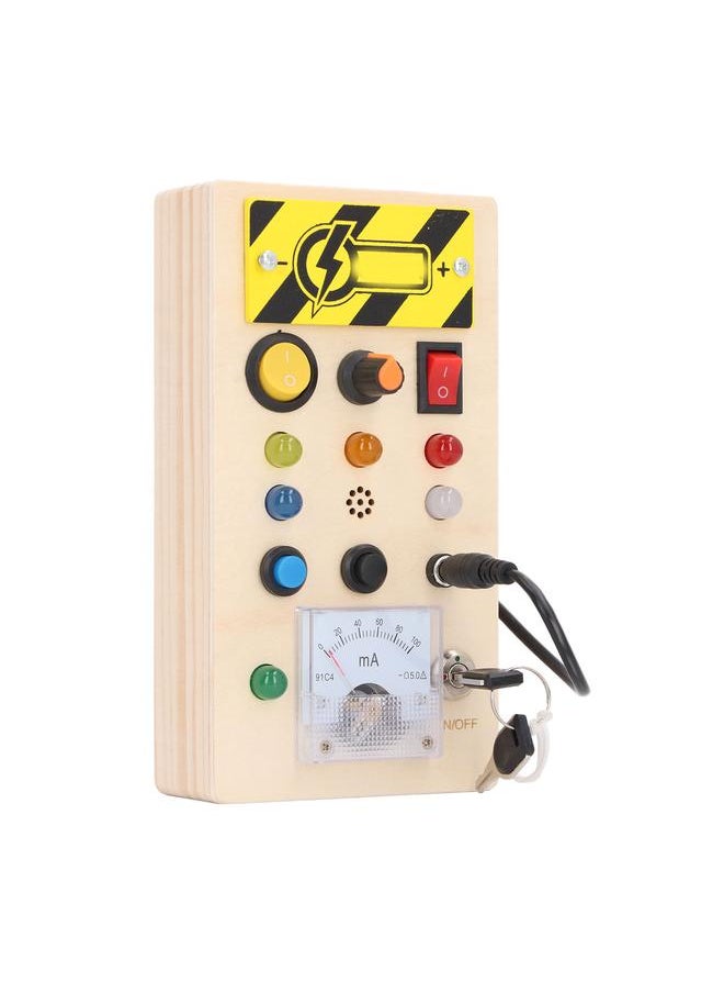 Thoraya - Kids LED Wooden Toy Educational Simulation Key Lock Pluggable Wire Motor Skills Activity Board for 36 Months and Above Long Type Ammeter - Image 1