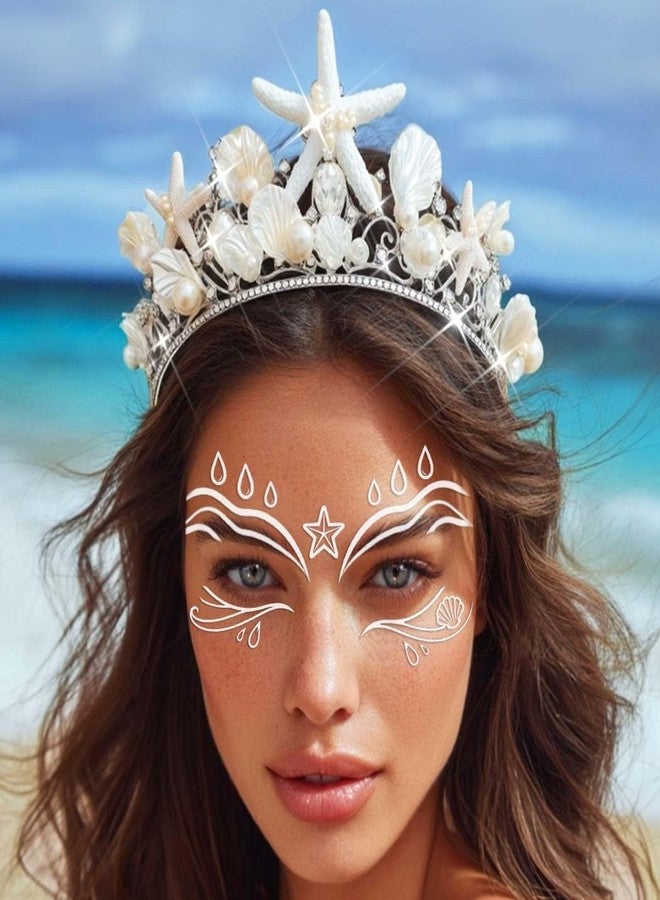 Unicra Mermaid Crown Starfish Tiara Silver Seashell Headband Beach Wedding Hair Accessories for Women - Image 3