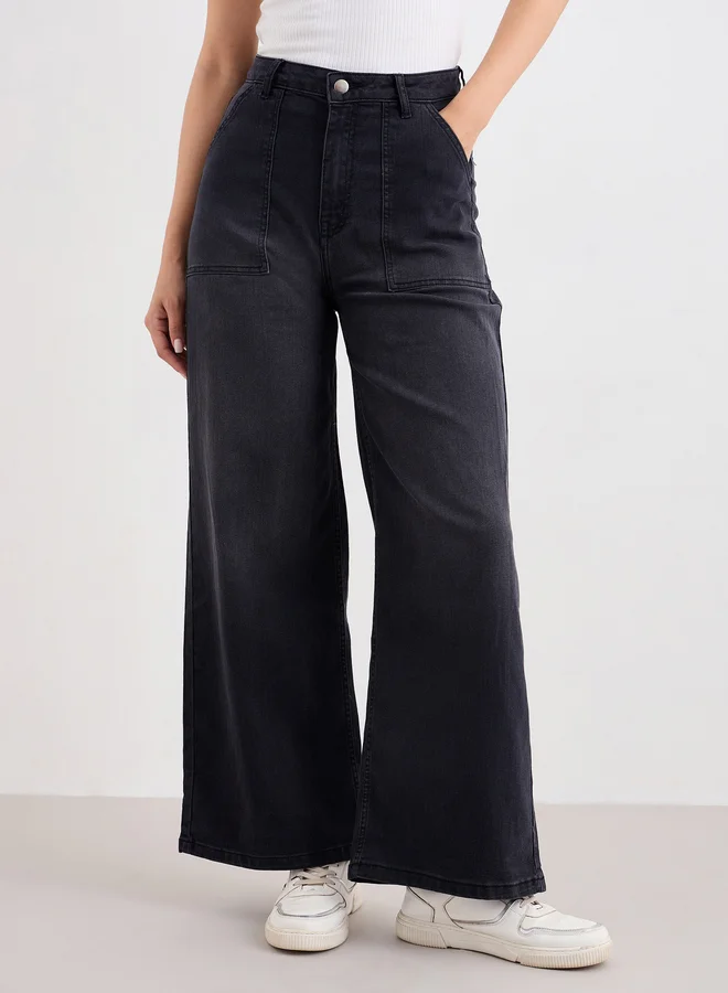 ستايلي Styli High Rise Wide Leg Washed Out Jeans