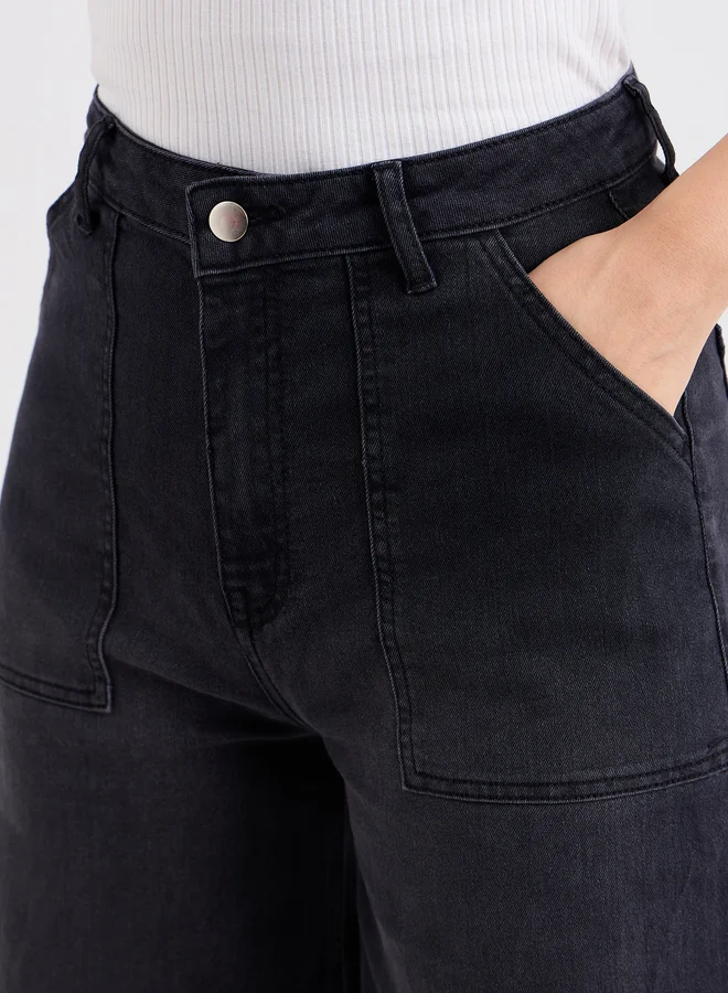 Styli Styli High Rise Wide Leg Washed Out Jeans