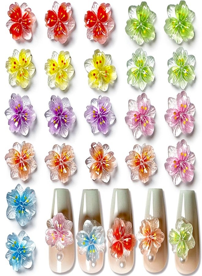 JALIYA 50pcs 3D Ice Translucent Flower Nail Charms - Luminous Resin Flower Petals for Nail Art - Image 1