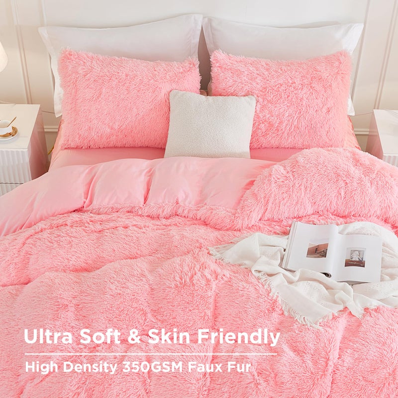 Andency Faux Fur Pink Comforter Set Full Size  3 Pieces Fluffy Fuzzy Plush Bedding Comforter Set (1 Shaggy Velvet Comforter & 2 Pillowcases)  Soft Puffy Comfy Down Alternative Comforter Bedding Set - Image 5