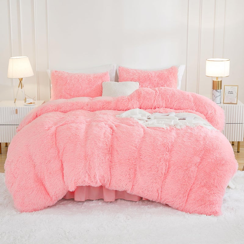 Andency Faux Fur Pink Comforter Set Full Size  3 Pieces Fluffy Fuzzy Plush Bedding Comforter Set (1 Shaggy Velvet Comforter & 2 Pillowcases)  Soft Puffy Comfy Down Alternative Comforter Bedding Set - Image 4