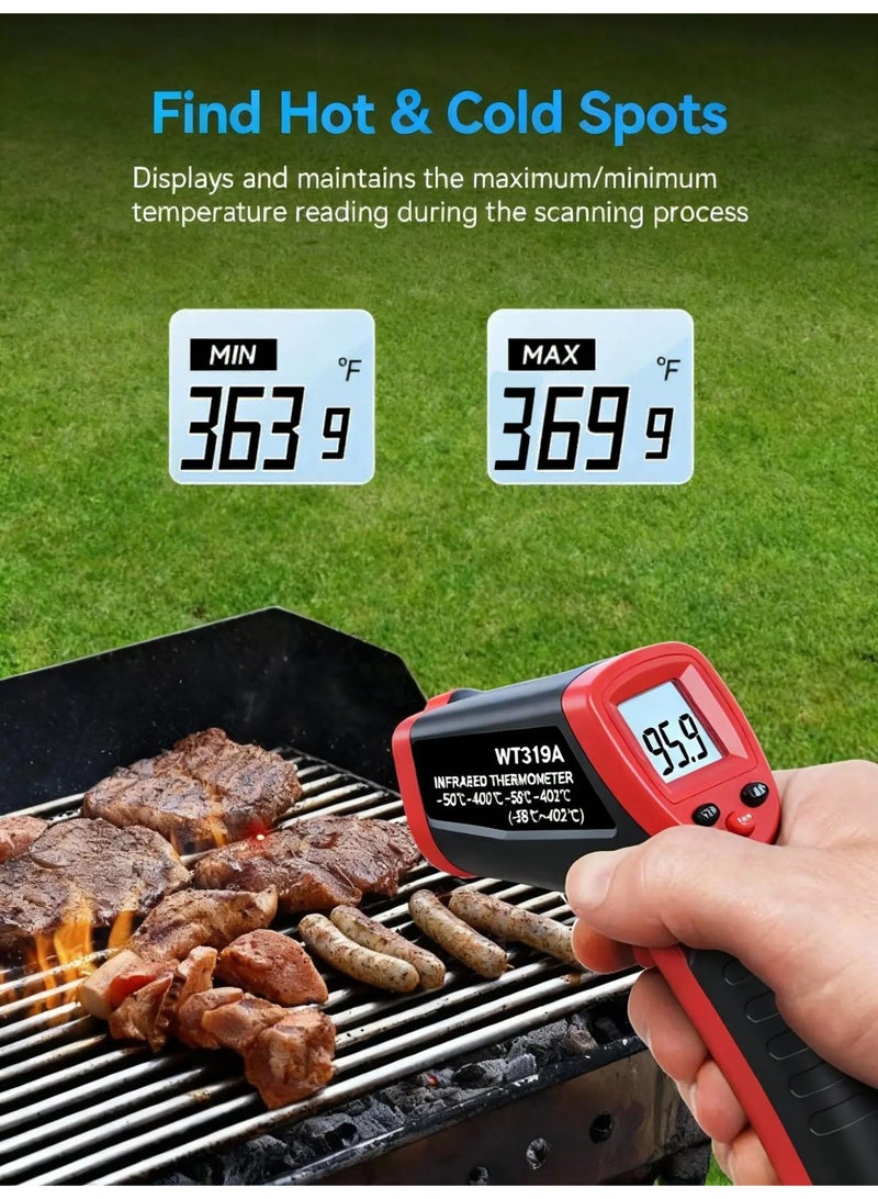 بازار مسدس ترمومتر ليزر بالأشعة تحت الحمراء - مسدس رقمي لقياس درجة حرارة السطح بدون تلامس (من -50 درجة مئوية إلى 400 درجة مئوية / من -58 درجة فهرنهايت إلى 752 درجة فهرنهايت)، استهداف ليزر بنسبة 12:1 لاختبار المطبخ والشواية والفرن وأنظمة التدفئة والتهوية وتكييف الهواء والمحركات - Image 4