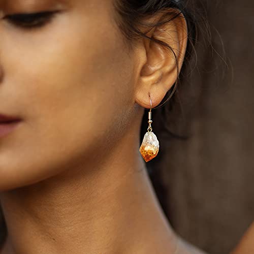 Ayana Wellness Ayana Crystals Citrine Earrings with Gold Plated Copper settings – Genuine November Birthstone Jewelry with Natural Citrine Crystals for Spiritual Balance and Emotional Clarity - Image 3