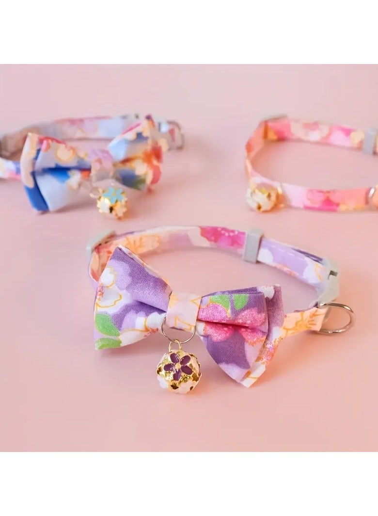 Goolsky 1pc Adjustable Nylon Cat Collar With Floral Print Bow Tie And Bell, Pet Necklace With Breakaway Design, Pet Supplies For Cats And Small To Large Dogs  - Image 5