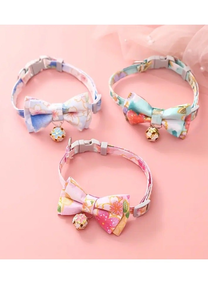 Goolsky 1pc Adjustable Nylon Cat Collar With Floral Print Bow Tie And Bell, Pet Necklace With Breakaway Design, Pet Supplies For Cats And Small To Large Dogs  - Image 3
