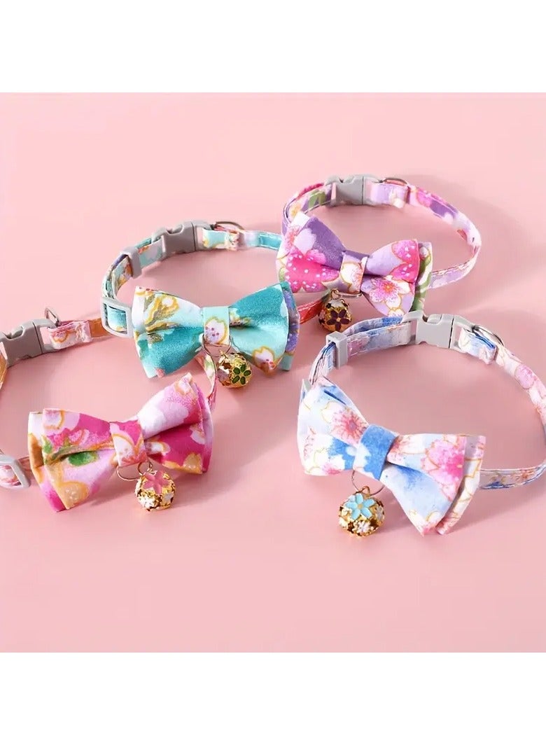 Goolsky 1pc Adjustable Nylon Cat Collar With Floral Print Bow Tie And Bell, Pet Necklace With Breakaway Design, Pet Supplies For Cats And Small To Large Dogs  - Image 2